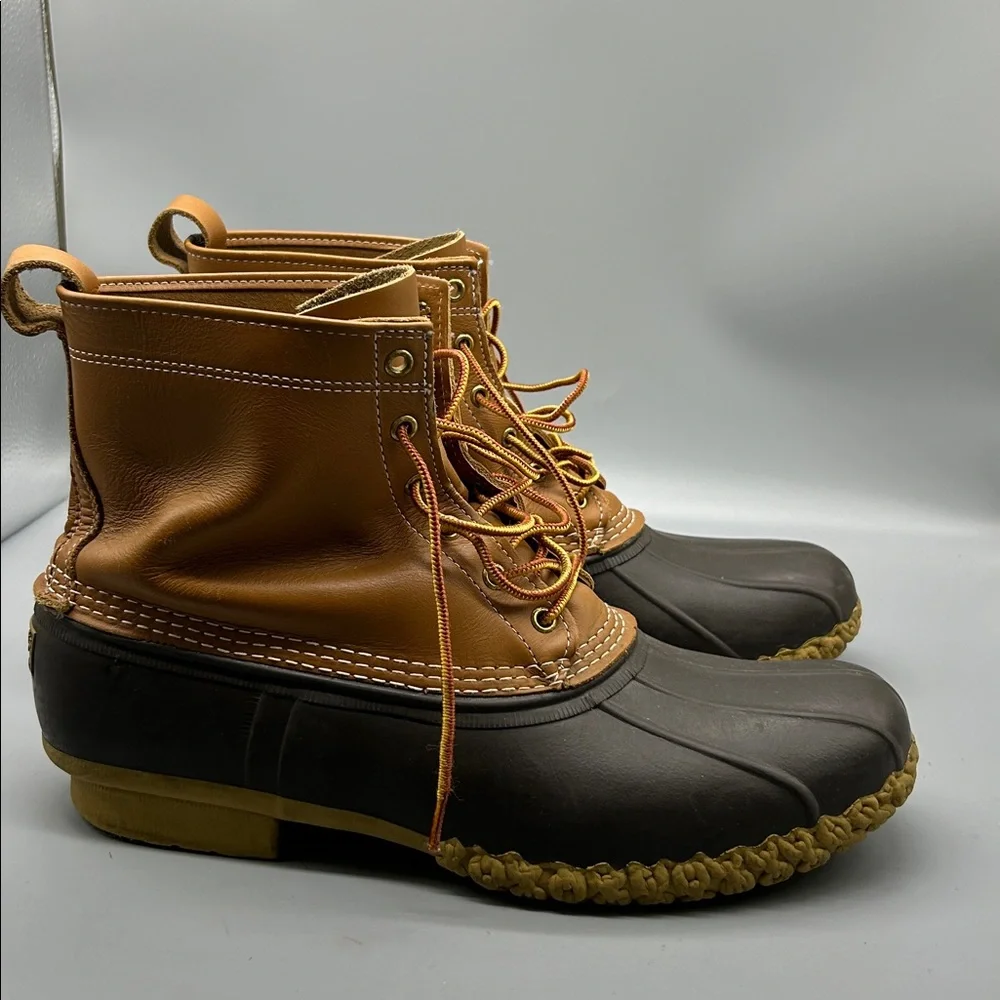 LL Bean Duck Boots 8” Unlined Brown Leather Mens Size 14 Boots Outdoors